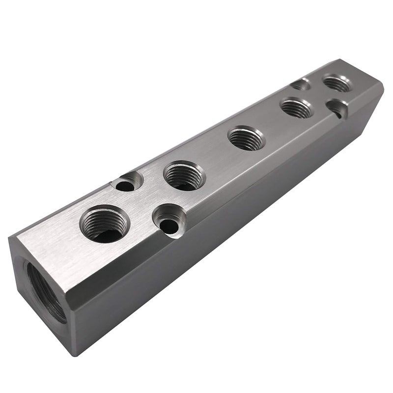 NACX 5 Way Pneumatic Manifold Air Distribution Block, G1/2 Supply Port, G1/4-Inch Output Port, Aluminum Alloy - Image 1